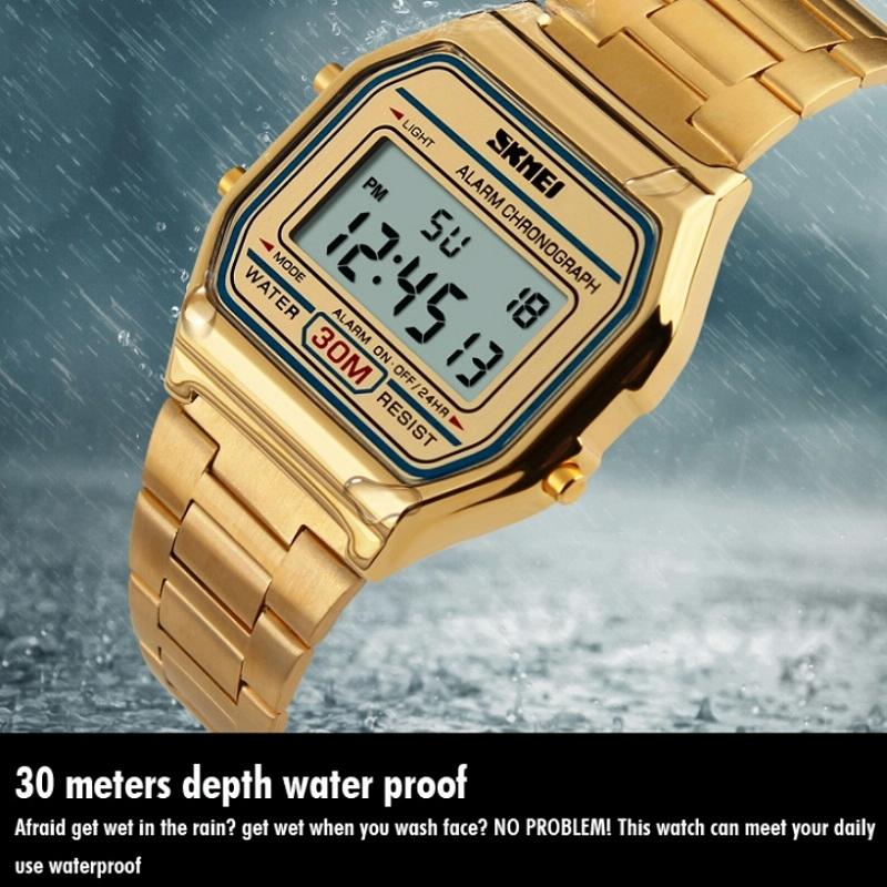 Waterproof Steel Band Men Electronic Watch - Coffee Gold 7