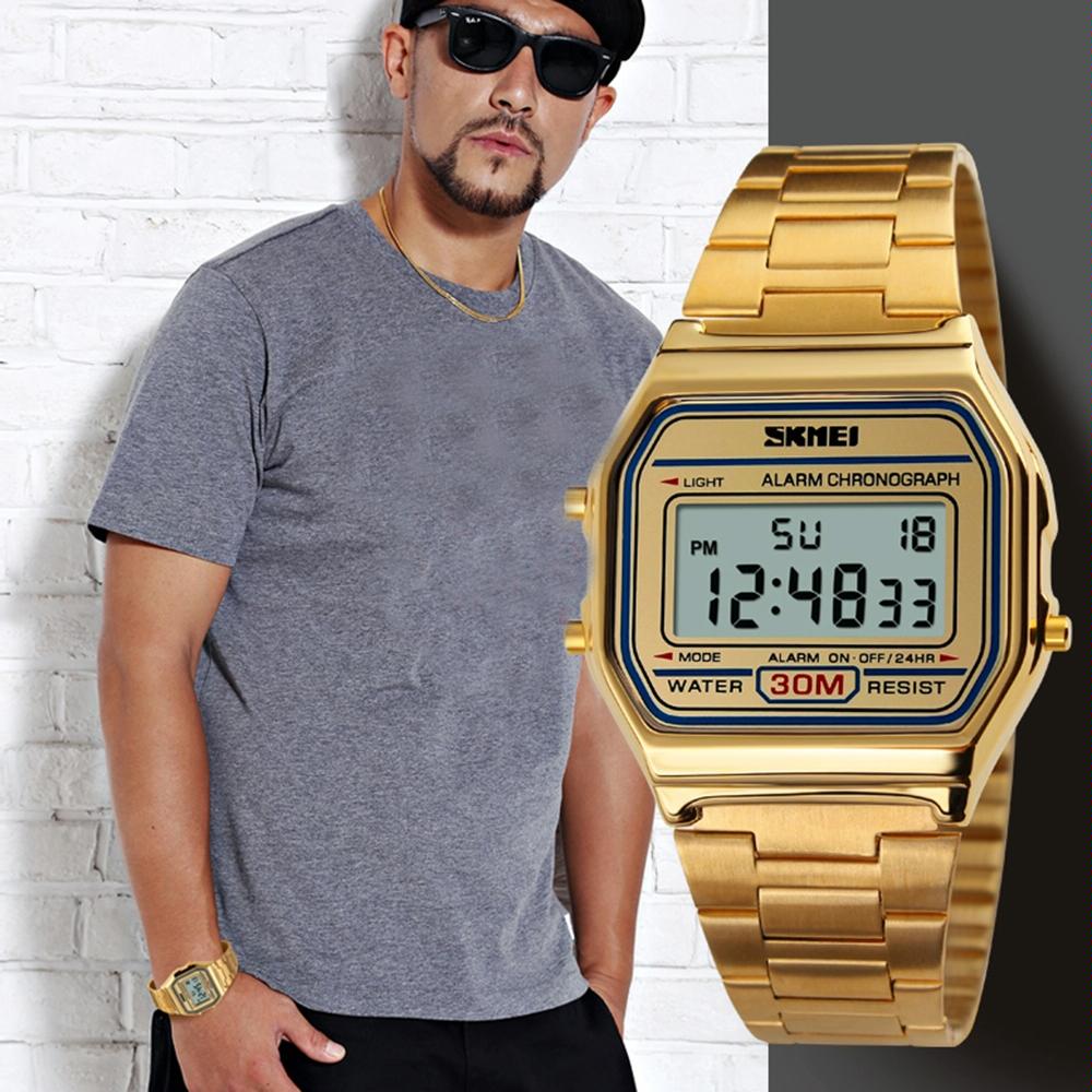 Waterproof Steel Band Men Electronic Watch - Coffee Gold 9