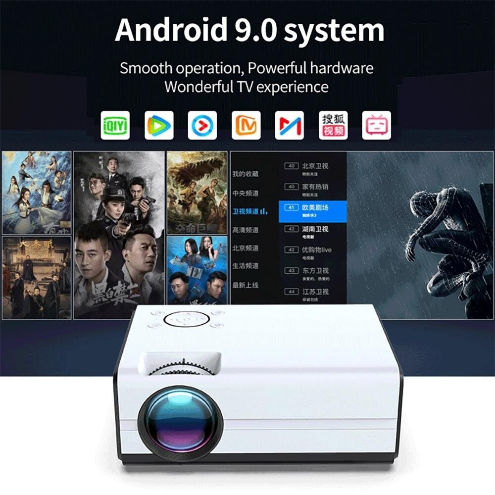 Portable Home Theater Projector - 80 Ansi Lumens Android 9.0 800X480P 1G + 8G 7