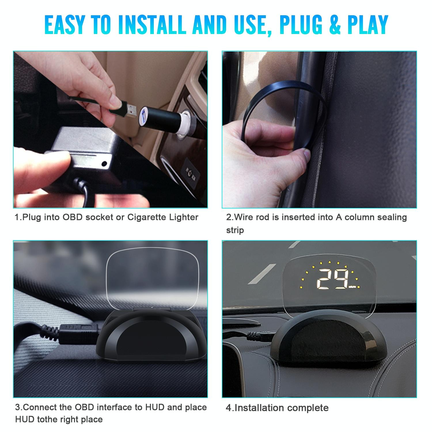Car Hud Head Up Display With Obd2 & Gps Modes Fault Alarm 8