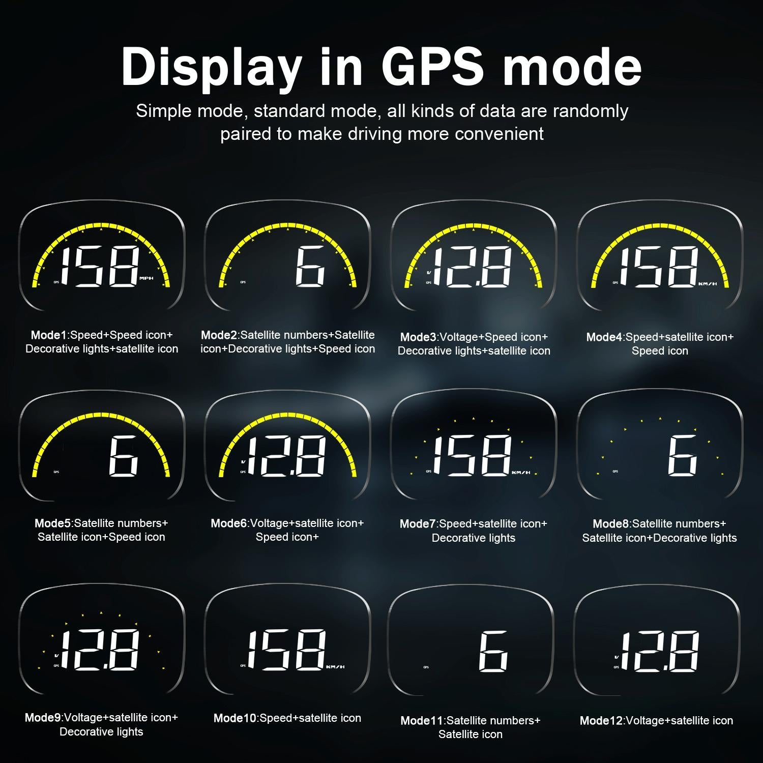 Car Hud Head Up Display With Obd2 & Gps Modes Fault Alarm 9