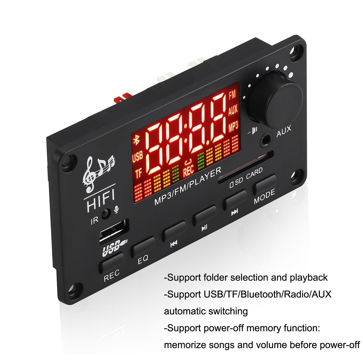 12V 50W Bluetooth Decoding Board For Fm / Call / Recording - Black / White 6