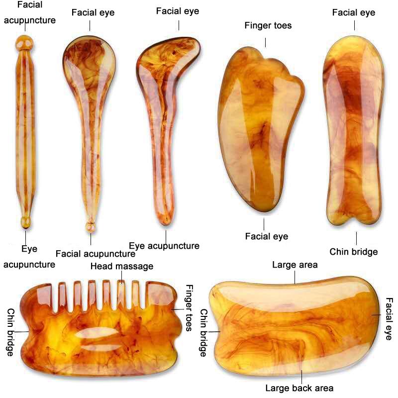 7-Piece Facial Tendon Stick & Scraping Board Set For Meridian Acupuncture Amber 5