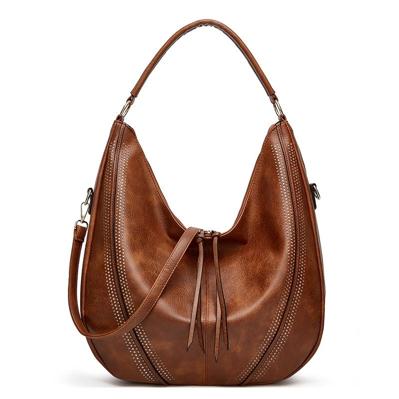 Large Capacity Pu Leather Tote Bag Black - Brown