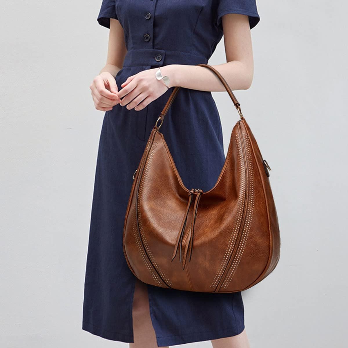 Large Capacity Pu Leather Tote Bag Black - Brown 5