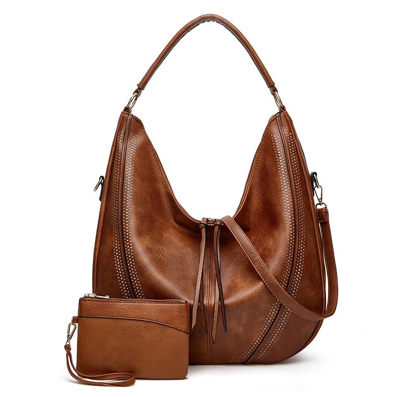Large Capacity Pu Leather Tote Bag Black - Brown 11