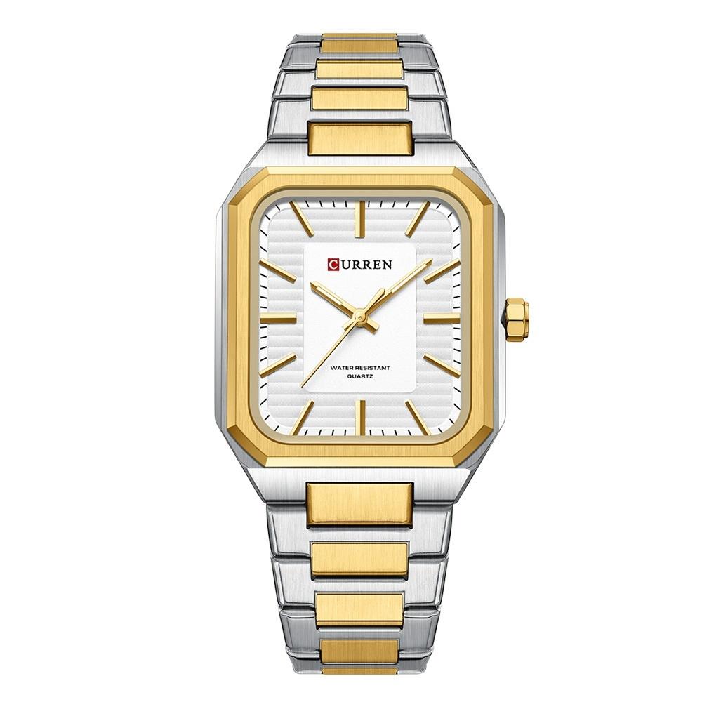Square Steel Strap Men Quartz Watch - Business Style - Golden White