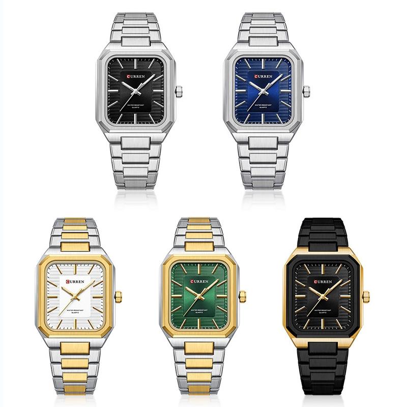Square Steel Strap Men Quartz Watch - Business Style - Golden White 3