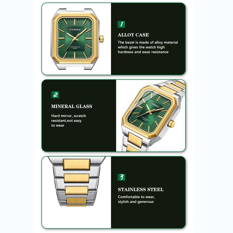 Square Steel Strap Men Quartz Watch - Business Style - Golden White 4