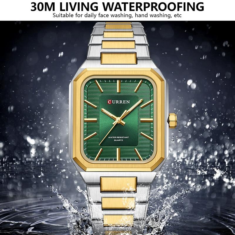 Square Steel Strap Men Quartz Watch - Business Style - Golden White 5