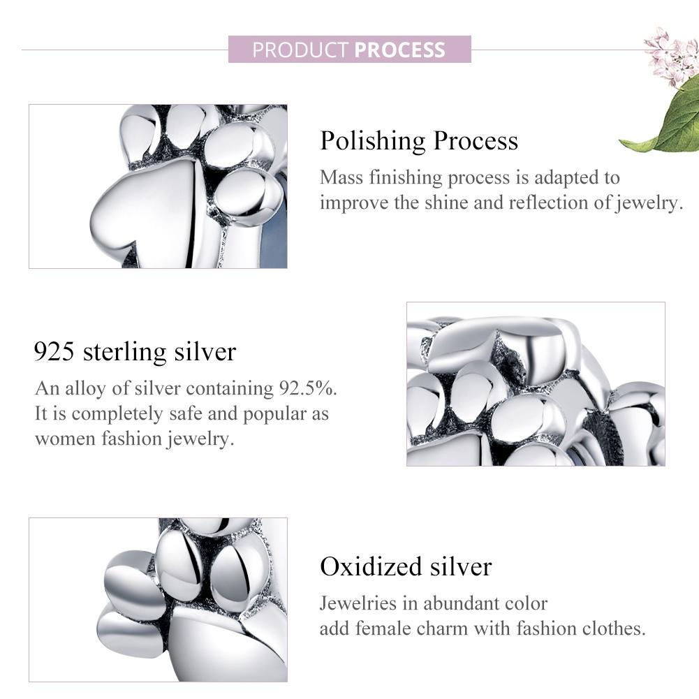 925 Sterling Silver Love Footprints Beaded Bracelet 3