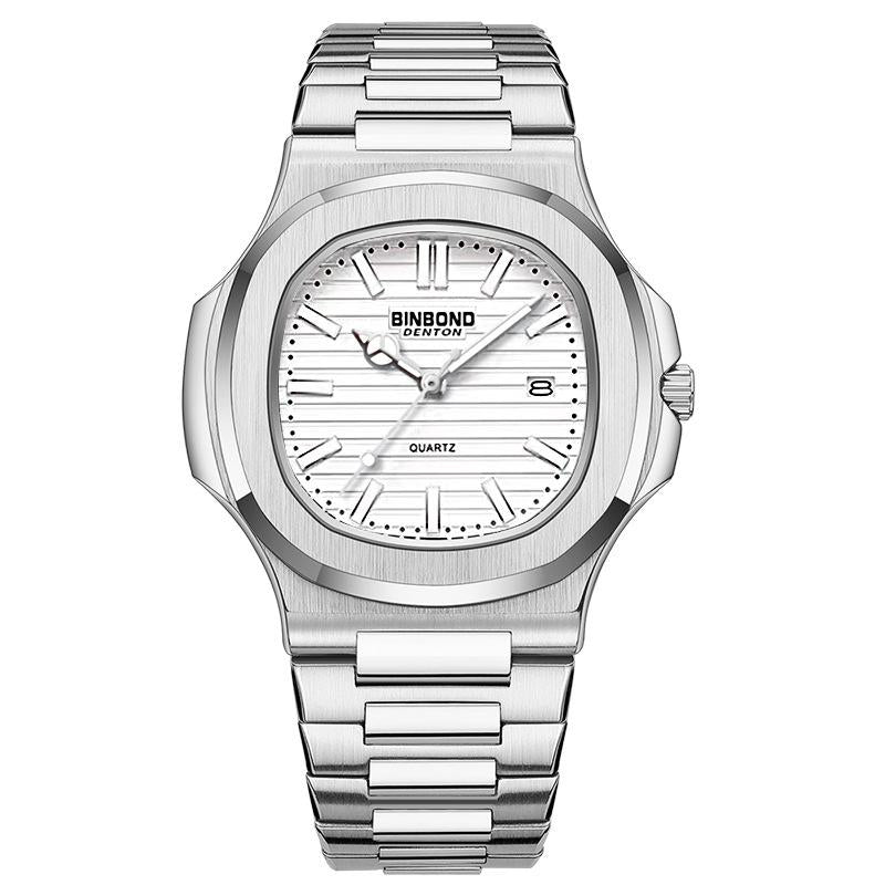 Retro Luminous Square Men Quartz Watch - 30m Waterproof - White Steel-White