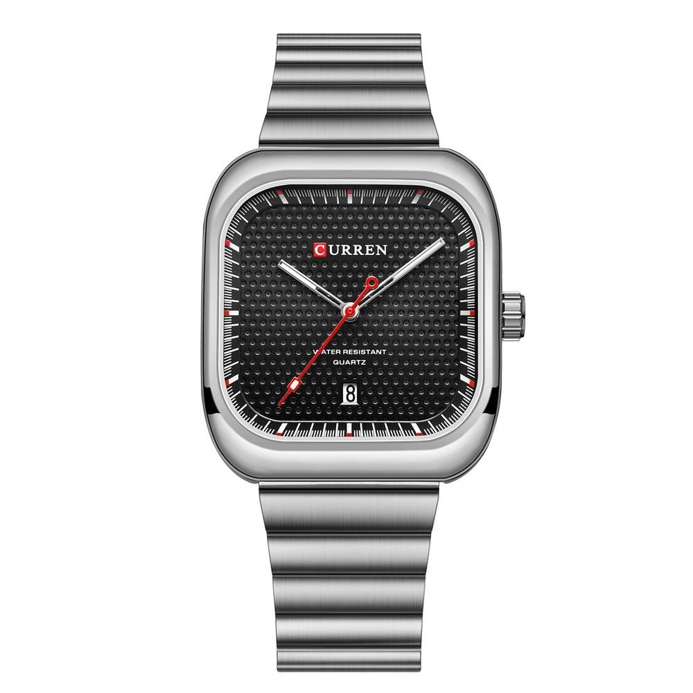 Men Square Steel Strap Quartz Watch - Casual Style - White Shell Black