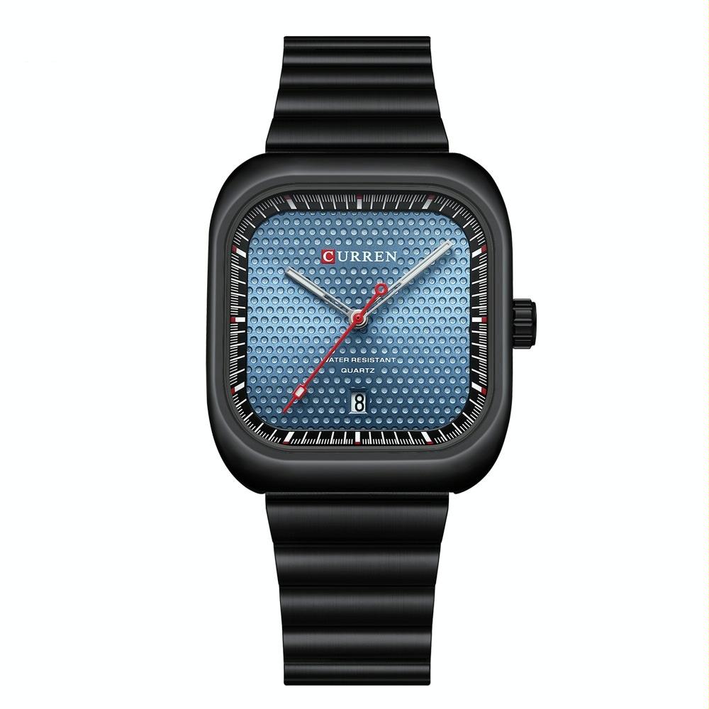 Men Square Steel Strap Quartz Watch - Casual Style - White Shell Black 15