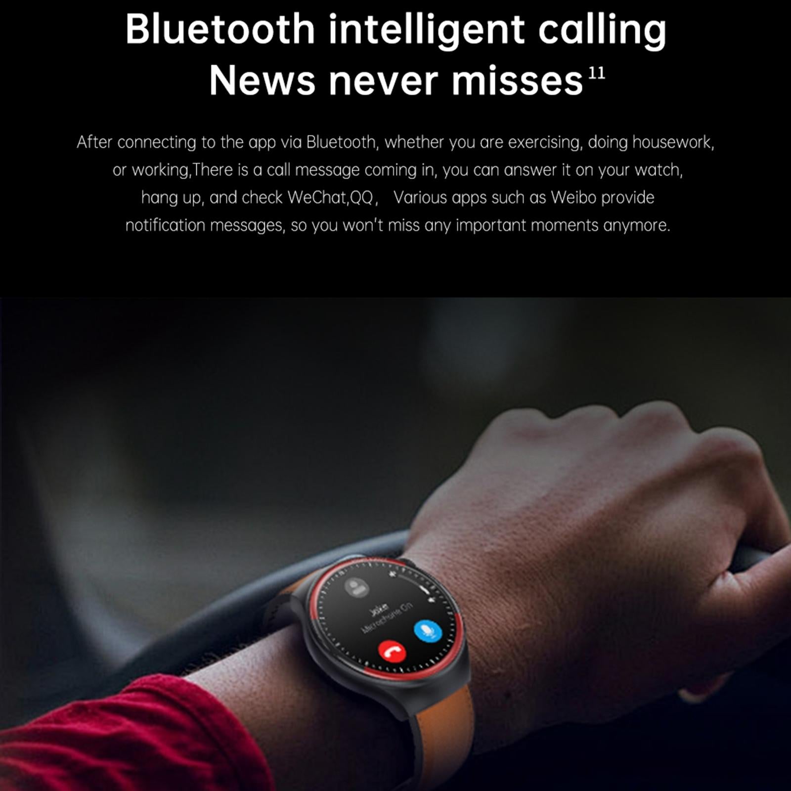 Smart Round Screen Watch With Bt Call And Health Tracking - Leather - Stainless Steel Black 7