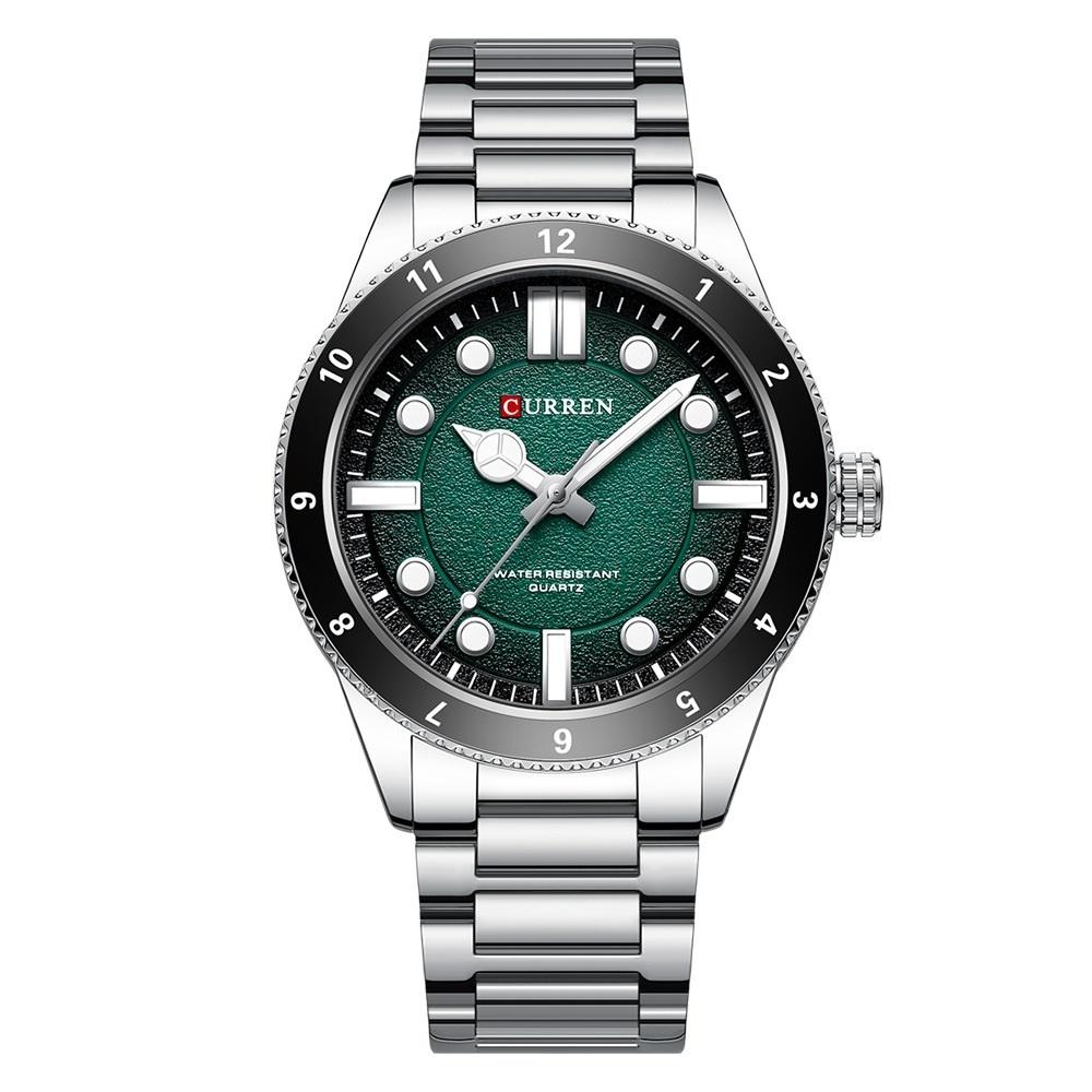 Men Steel Strap Business Quartz Watch - Sporty Design - White Shell Green