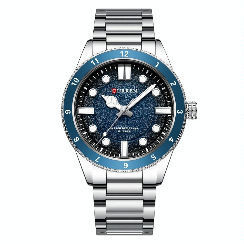 Men Steel Strap Business Quartz Watch - Sporty Design - White Shell Green