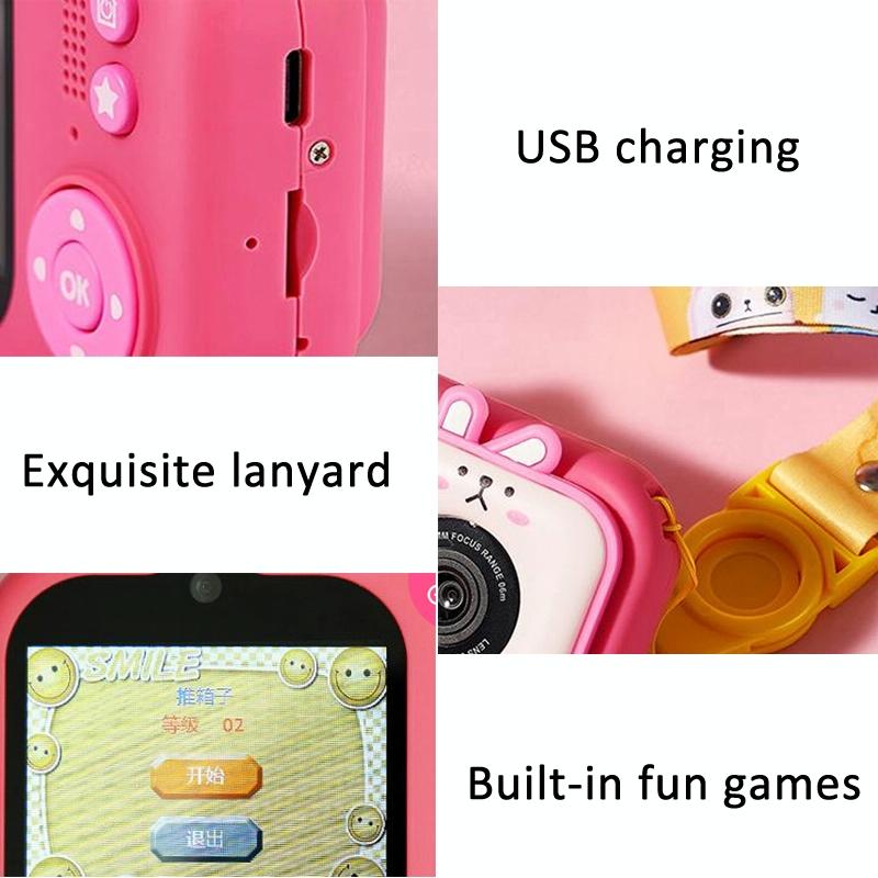 48Mp Dual Lens Kids Digital Camera With 2.4 Ips Screen And 32Gb Tf Card - Blue Fox - With 32G Tf Card Pink Bunny 10