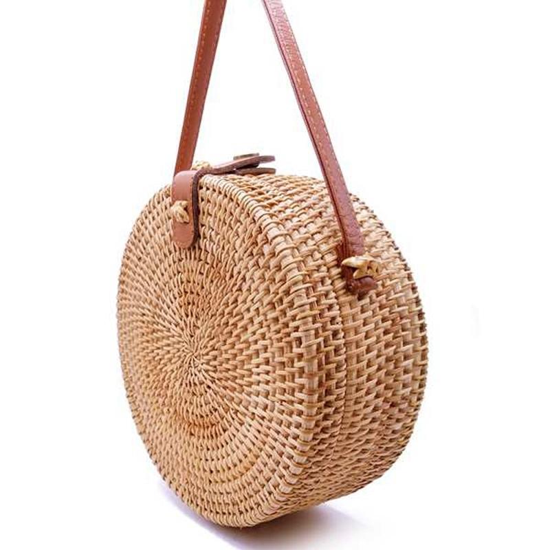 Handmade Rattan Bag With Buckle Bowknot Design Perfect For Autumn And Beach Days 20X20X8Cm 5
