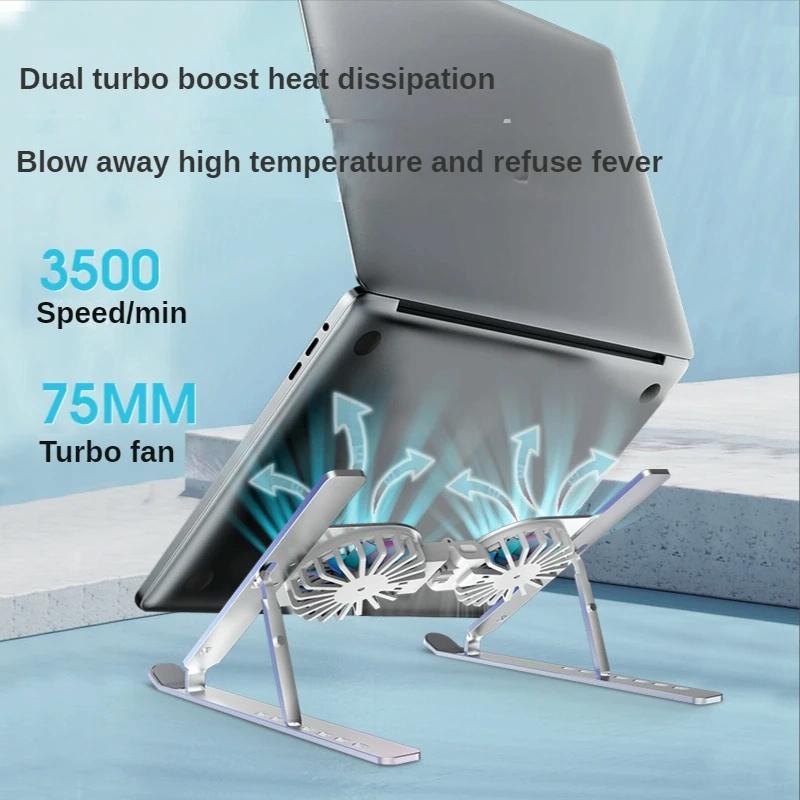 Foldable Laptop Cooling Stand with Ambient Light - Gray 11