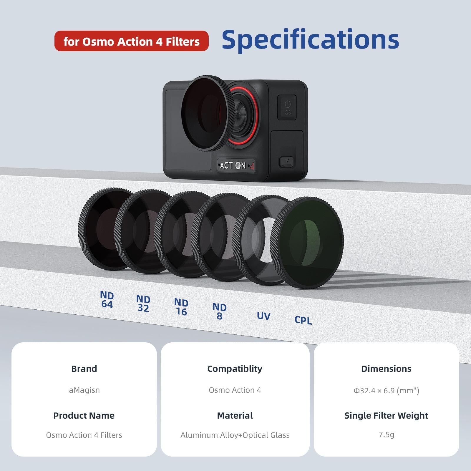 Waterproof Filter for Dji Action 4 Sports Camera - Cpl - Nd8+Nd16+Nd32+Nd64 13
