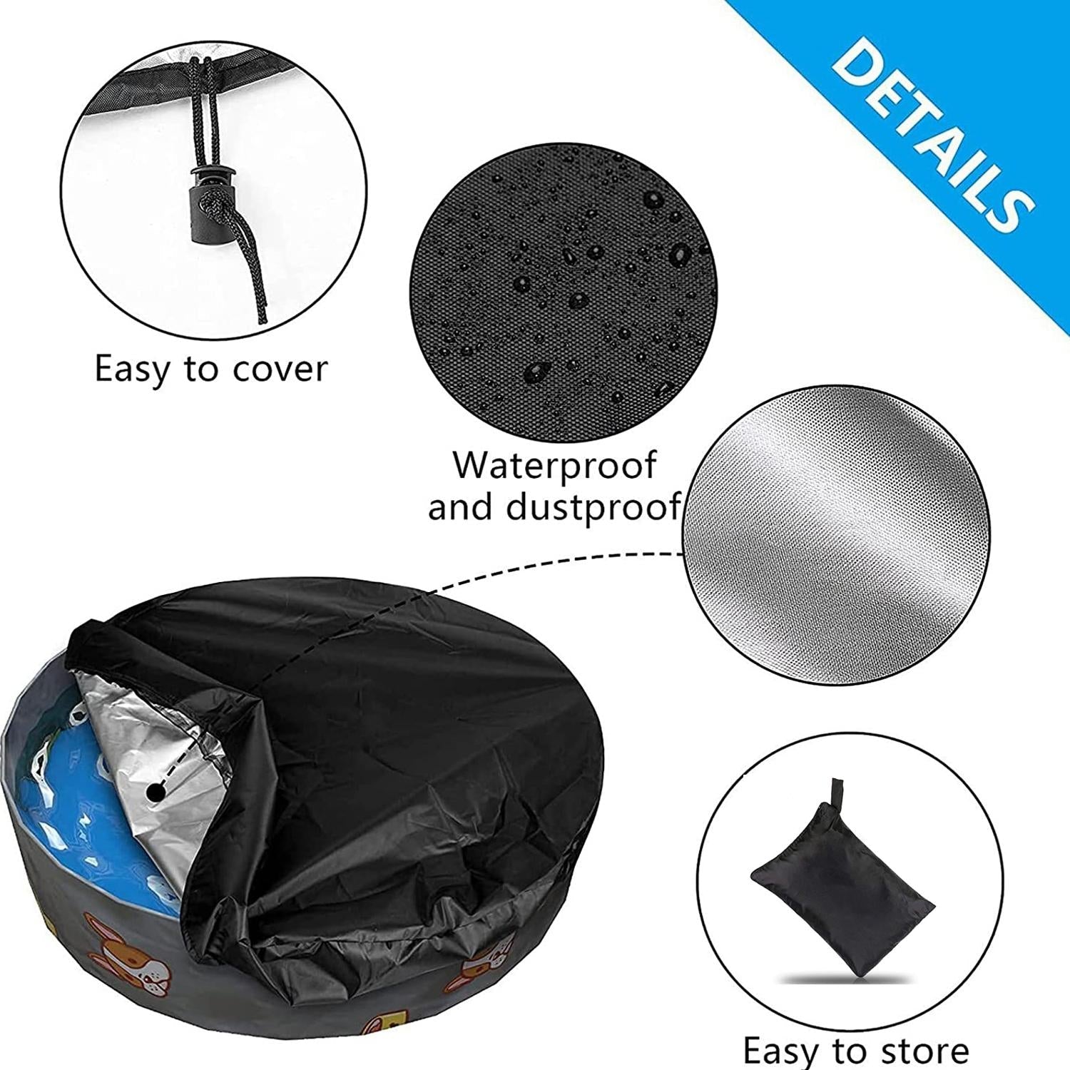 Round Foldable Pool Cover - Dustproof & Sunscreen - 162x30cm - Black / Silver 5