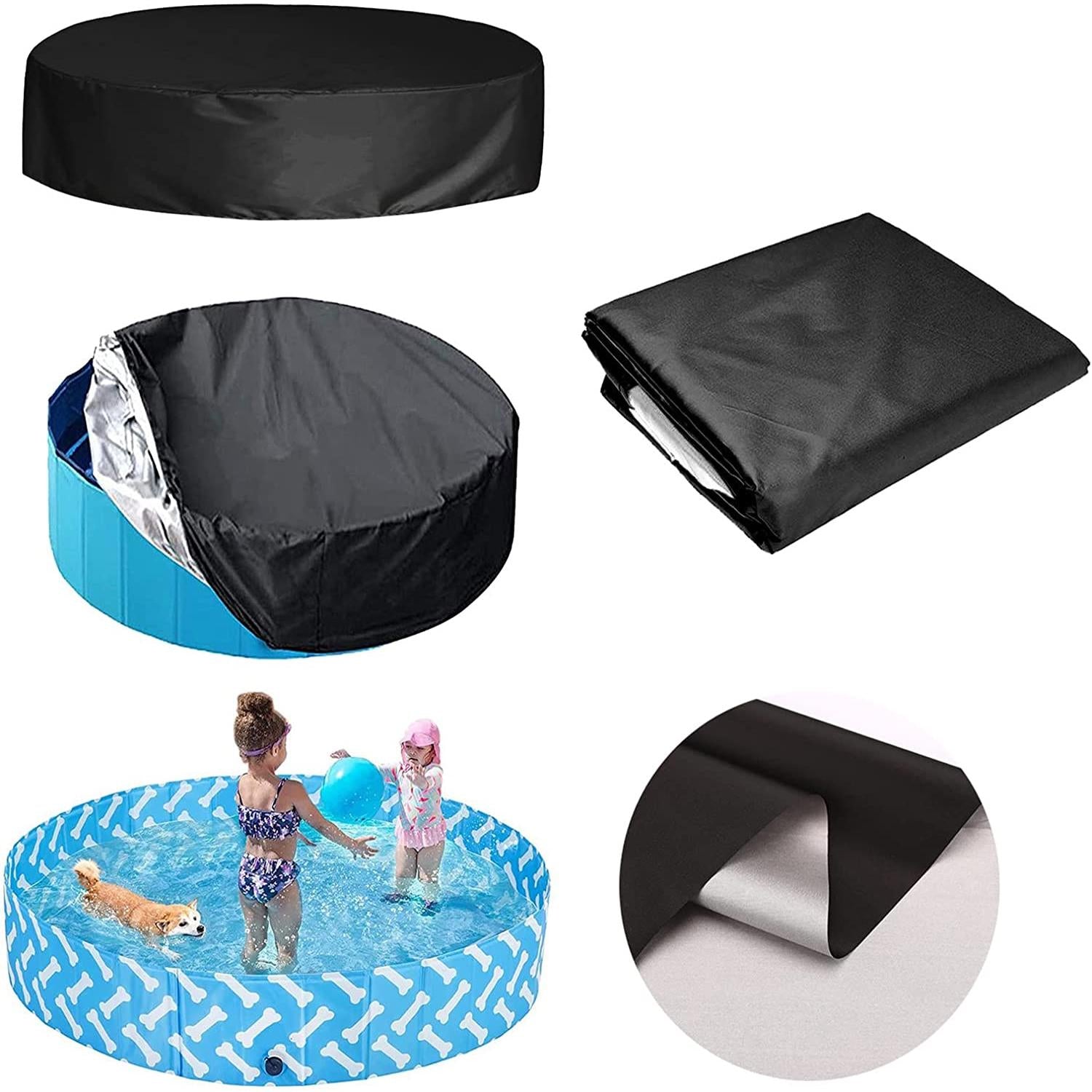 Round Foldable Pool Cover - Dustproof & Sunscreen - 162x30cm - Black / Silver 6