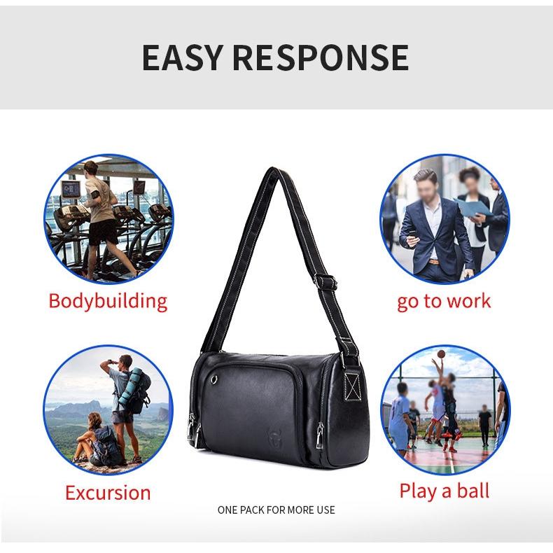 Black Cowhide Messenger Bag For Men Single Shoulder Sports Bag 7