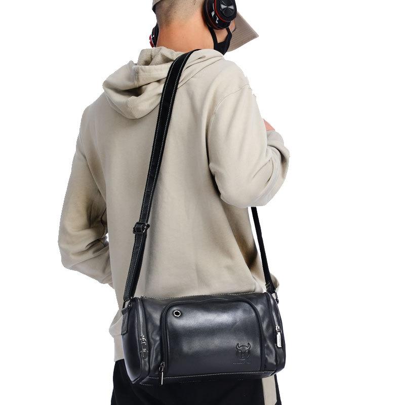 Black Cowhide Messenger Bag For Men Single Shoulder Sports Bag 8