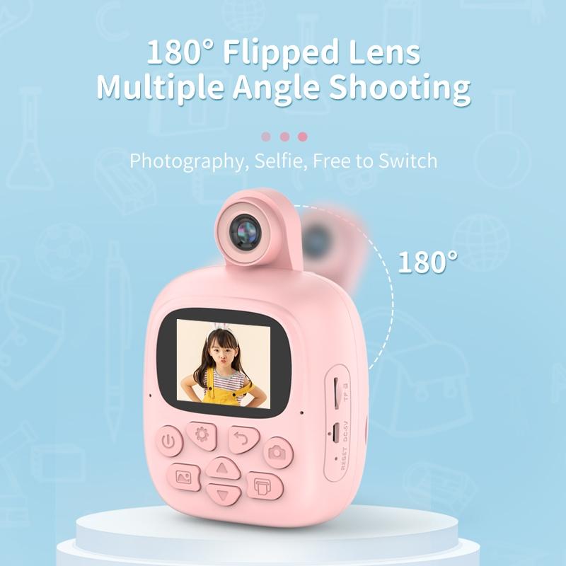 32g Pink Cartoon Kids Camera with Rotating Lens - A18 Hd 5