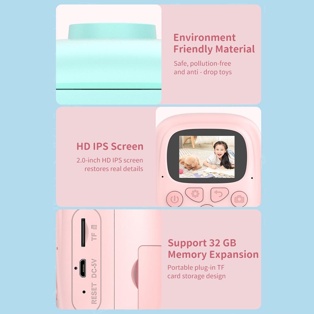 32g Pink Cartoon Kids Camera with Rotating Lens - A18 Hd 6
