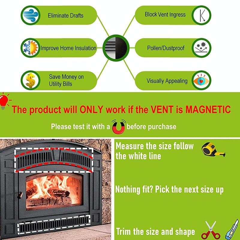 2-pack Magnetic Fireplace Draft Stopper - 91.44 x 15.24cm - Block Cold Air 4