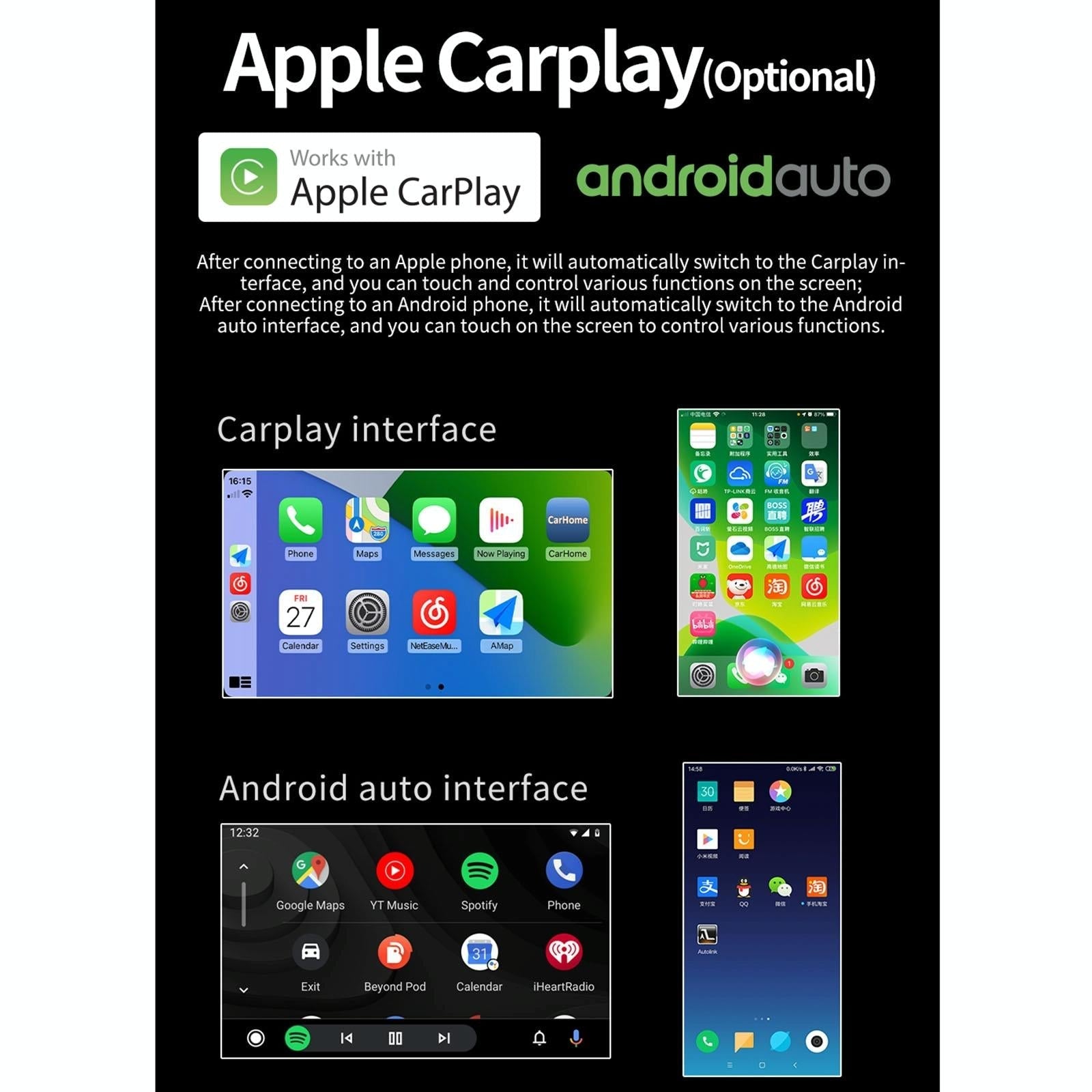 10.1 Inch Car Android Player Gps Navigation Bluetooth Touch Radio Mirror Link Fm Wifi Steering Wheel Control Standard Version + Carplay 12