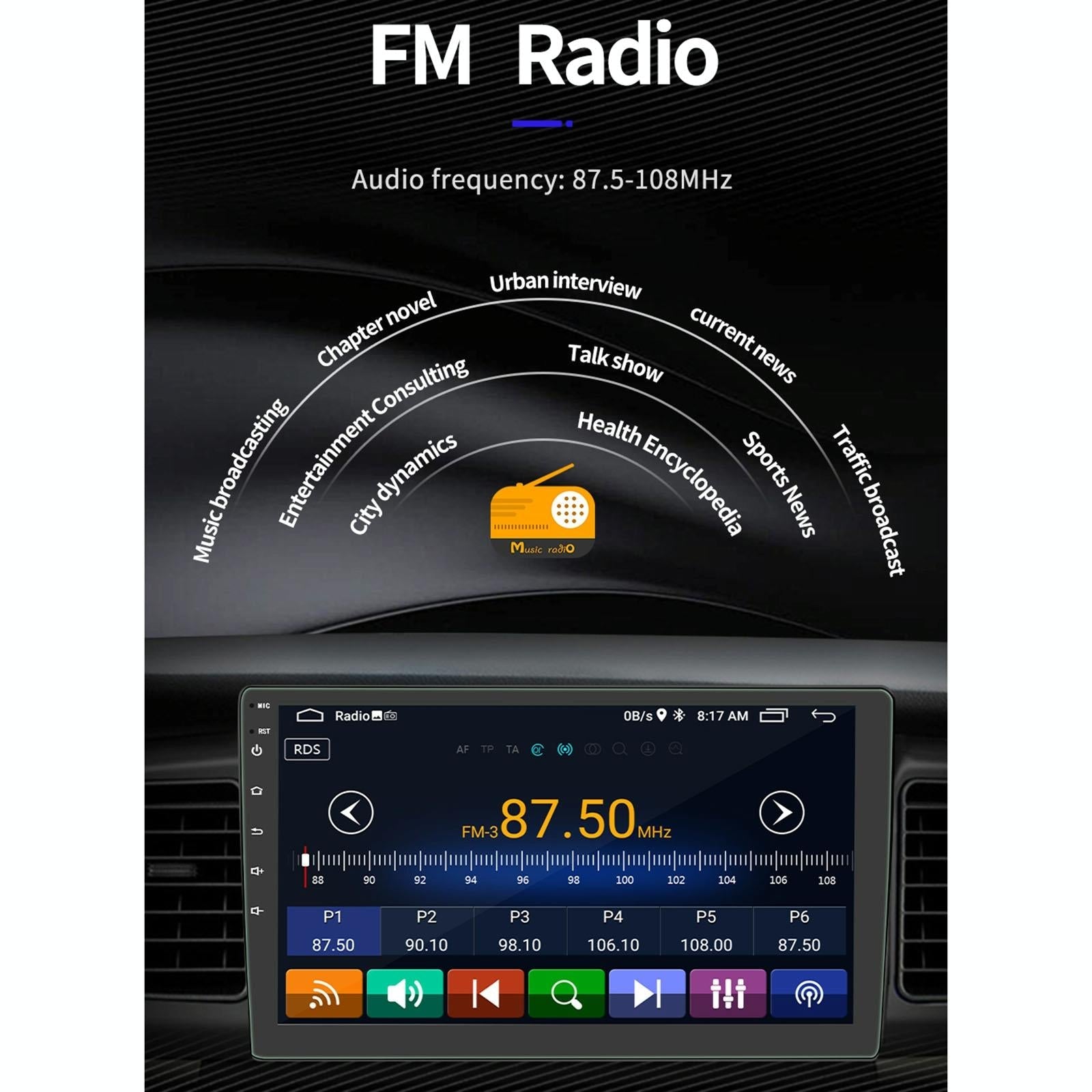 10.1 Inch Car Android Player Gps Navigation Bluetooth Touch Radio Mirror Link Fm Wifi Steering Wheel Control Standard Version + Carplay 9