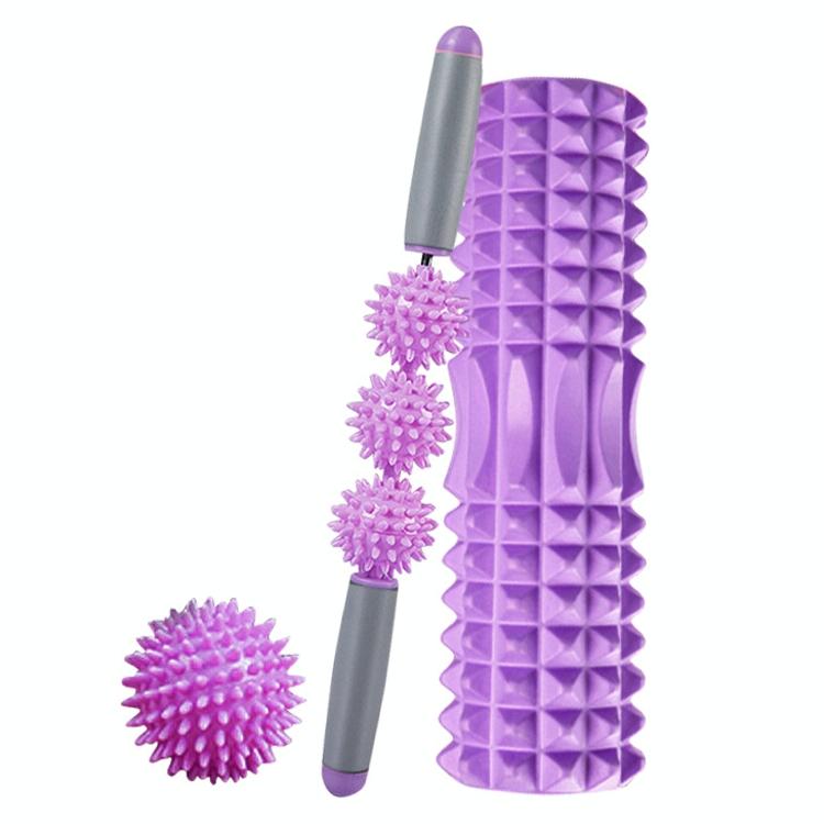 3-In-1 Eva Foam Roller Set For Muscle Relaxation And Yoga 33Cm Purple 3