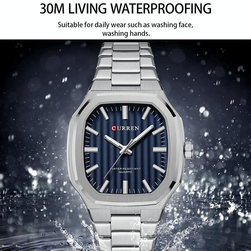 Men Quartz Watch with Steel Strap for Business - White Shell Black 6