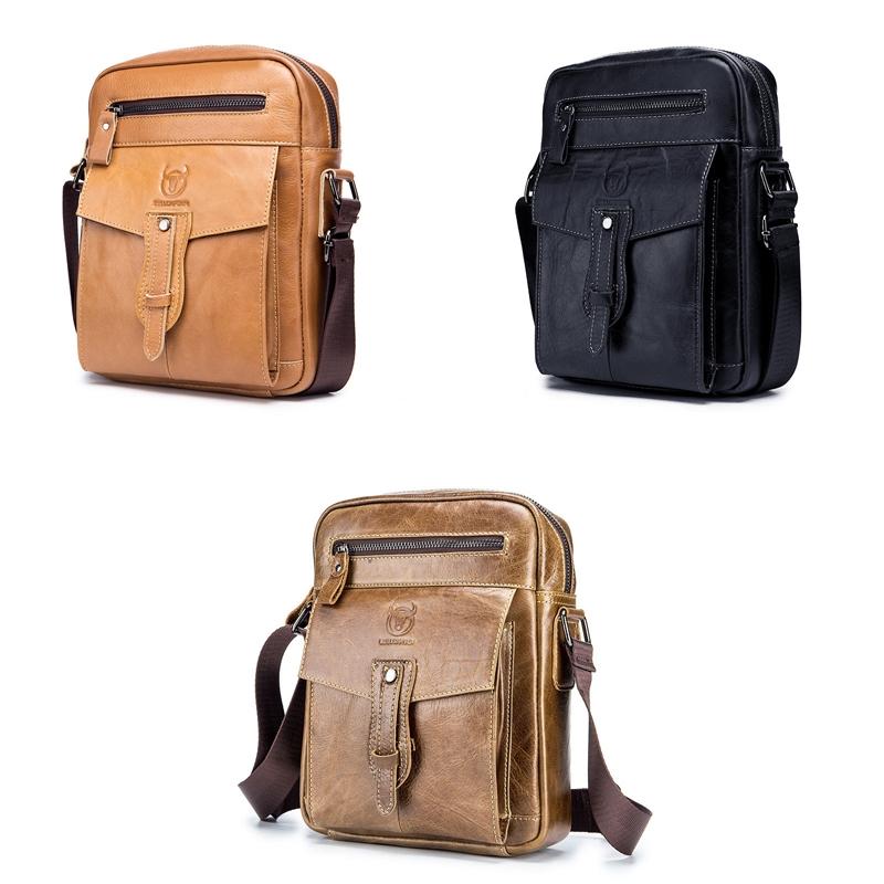 Cowhide Messenger Bag Large Capacity Briefcase Black 3