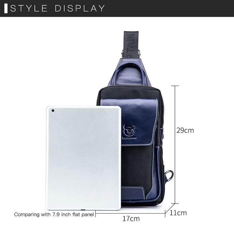 Leather Men Chest Bag Casual Shoulder Bag Black / Blue 4