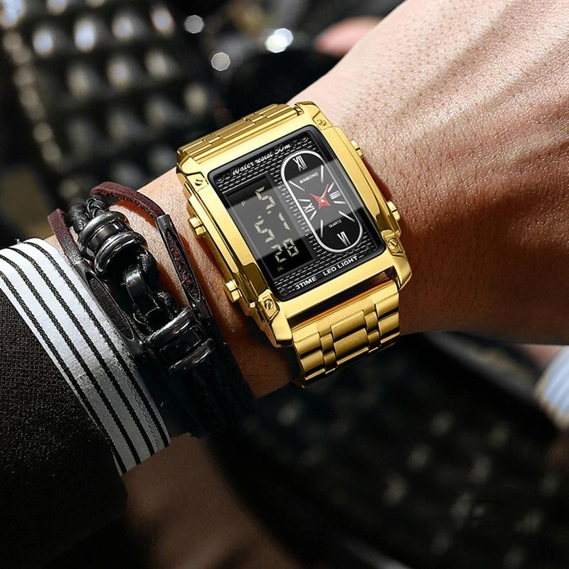 Waterproof Men Led Quartz Watch - Multifunctional Luminous - Metal-Black 9