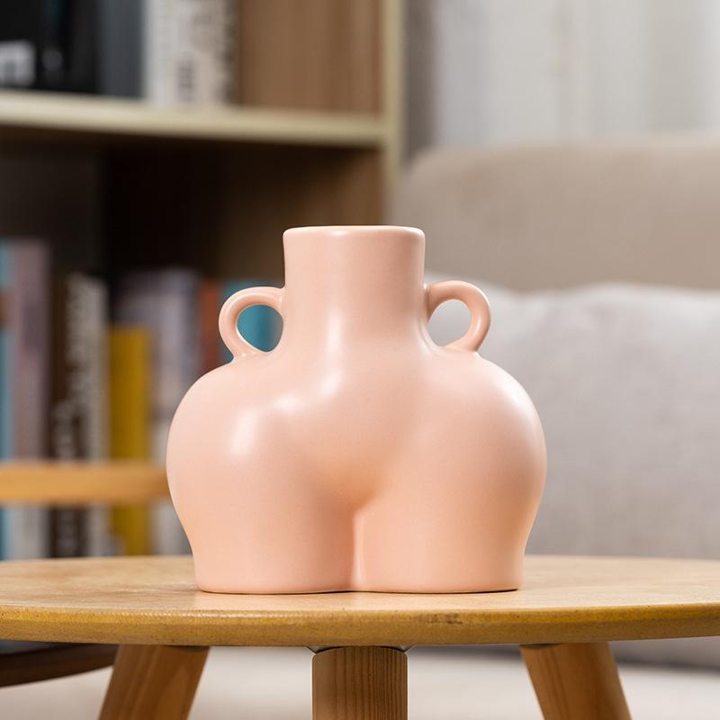 Small Matte Pink Ceramic Vase for Home Decor and Dried Flower Arrangements