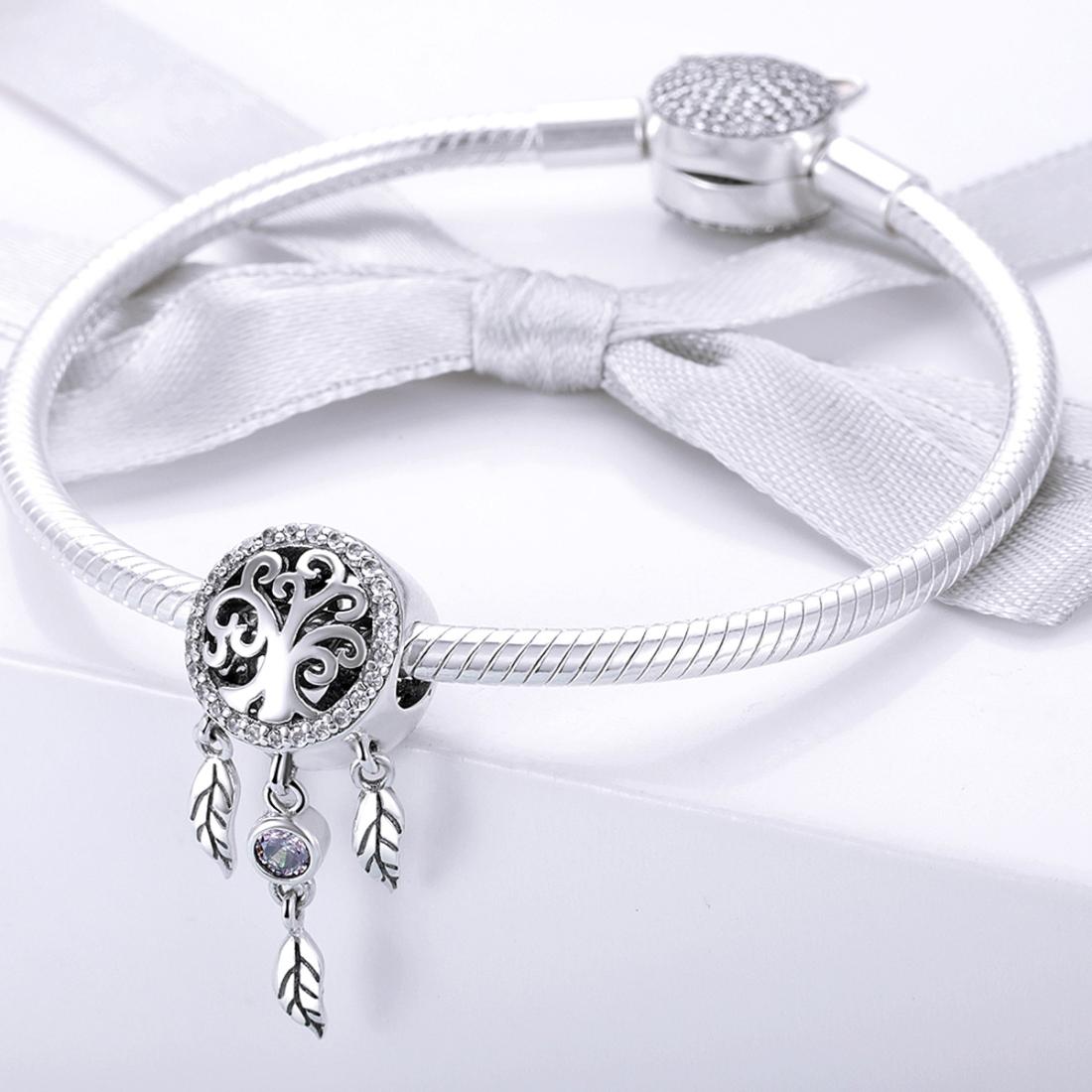 925 Sterling Silver Retro Hollow Dream Catcher Beaded Bracelet 7