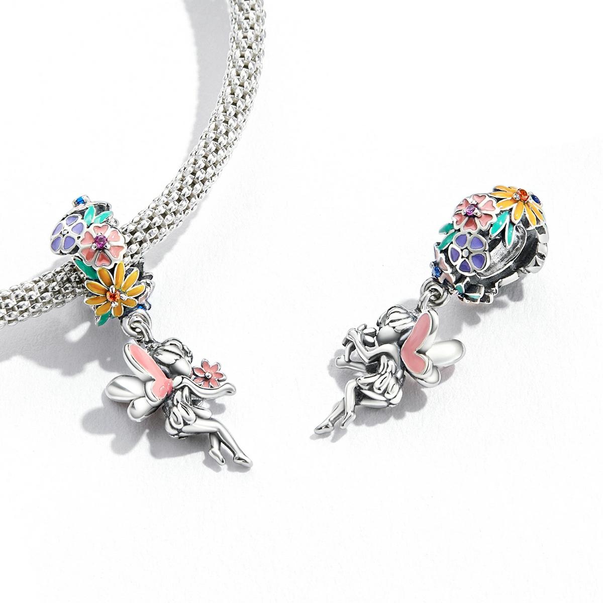 925 Sterling Silver Flower Elf Pendant For Bracelet Or Necklace 6