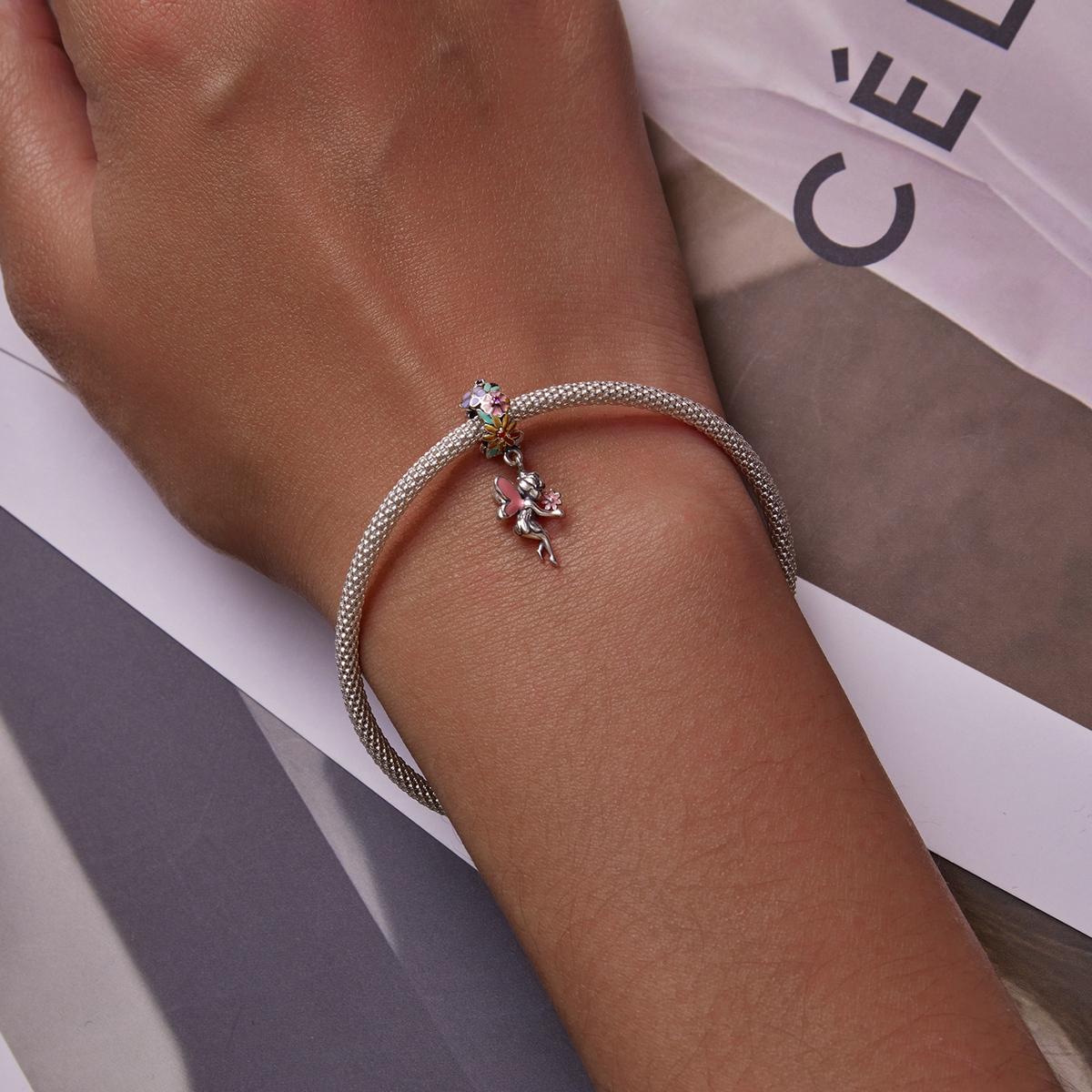 925 Sterling Silver Flower Elf Pendant For Bracelet Or Necklace 8