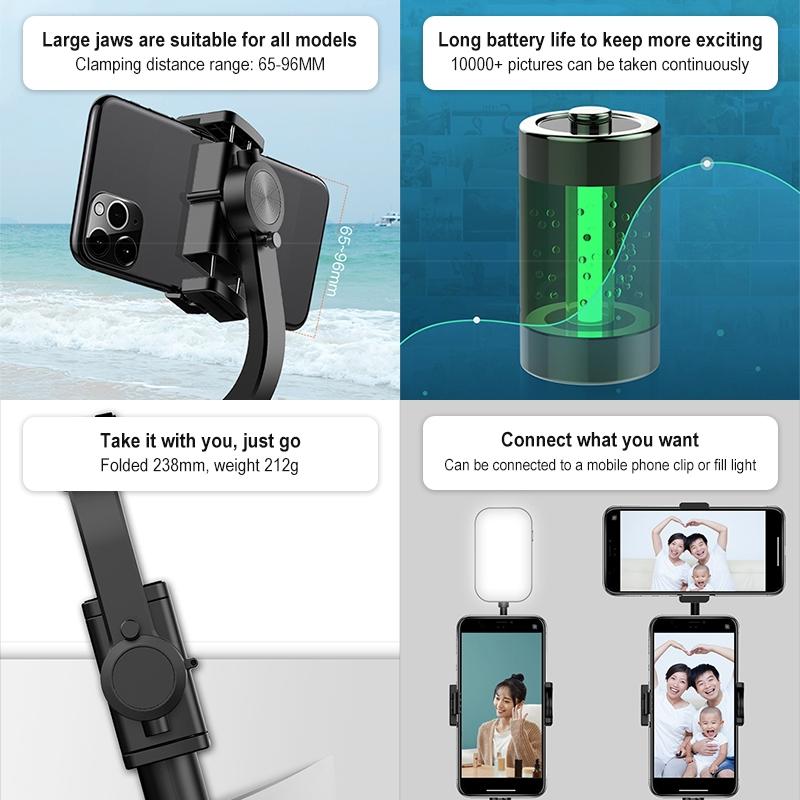 Foldable 3-in-1 Gimbal Stabilizer with Bluetooth Remote and Tripod for Smartphones 7