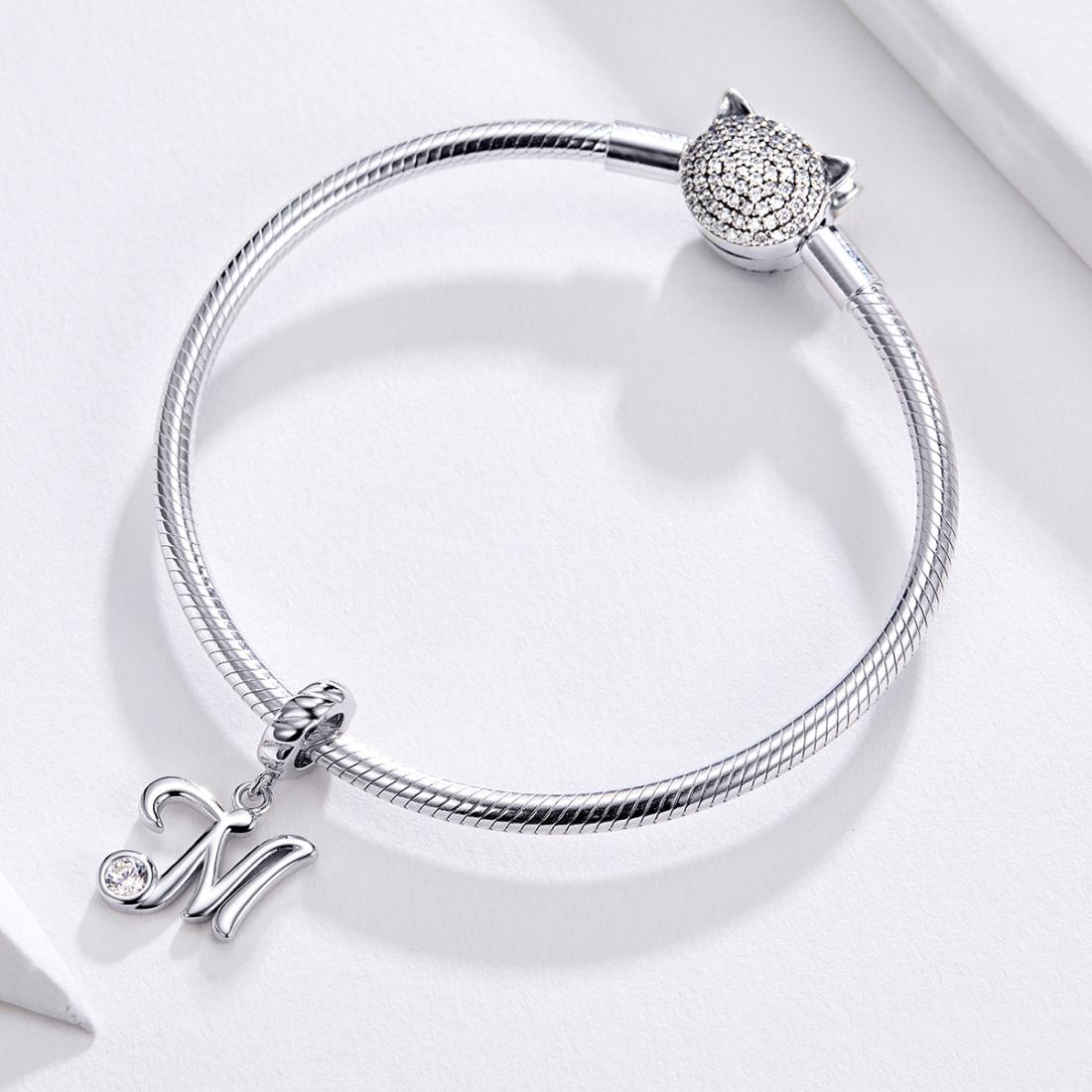925 Sterling Silver Personalized Letter Pendant For Diy Bracelets And Necklaces Style - M 6