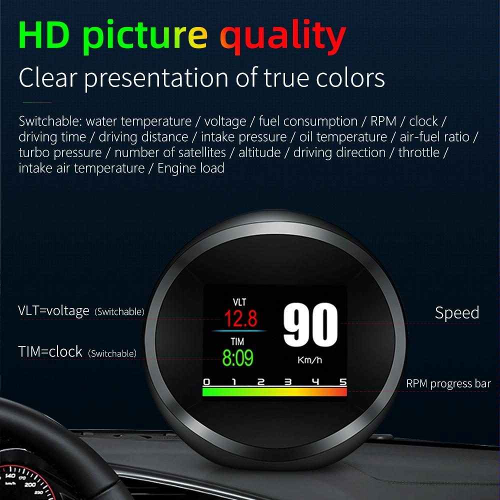 Car Hud Head Up Display Obd2 + Gps Mode Water Temp Speed Voltage Fuel Speed Alarm 5