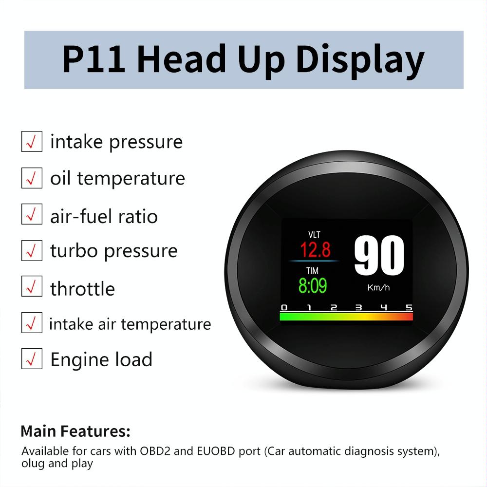 Car Hud Head Up Display Obd2 + Gps Mode Water Temp Speed Voltage Fuel Speed Alarm 9