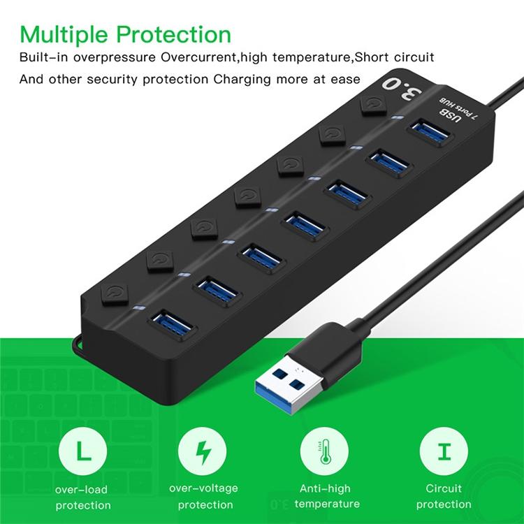 7-Port Usb 3.0 Hub With Switch For Pc / Laptop 7