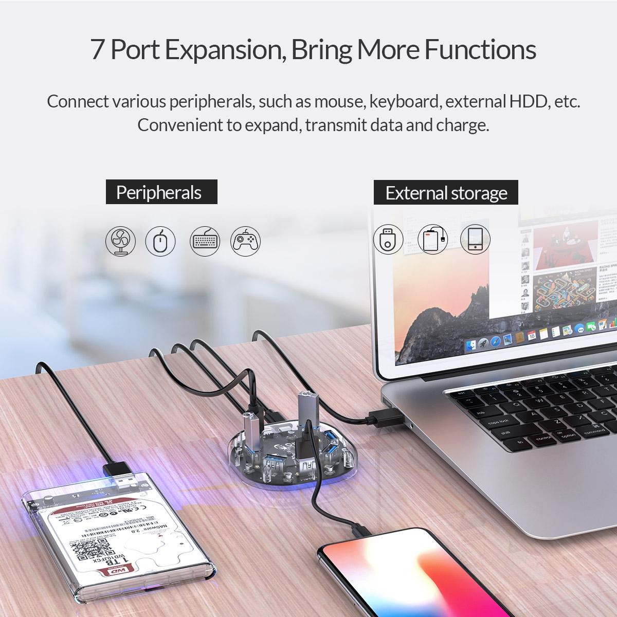 7-Port Transparent Usb3.0 Hub 8