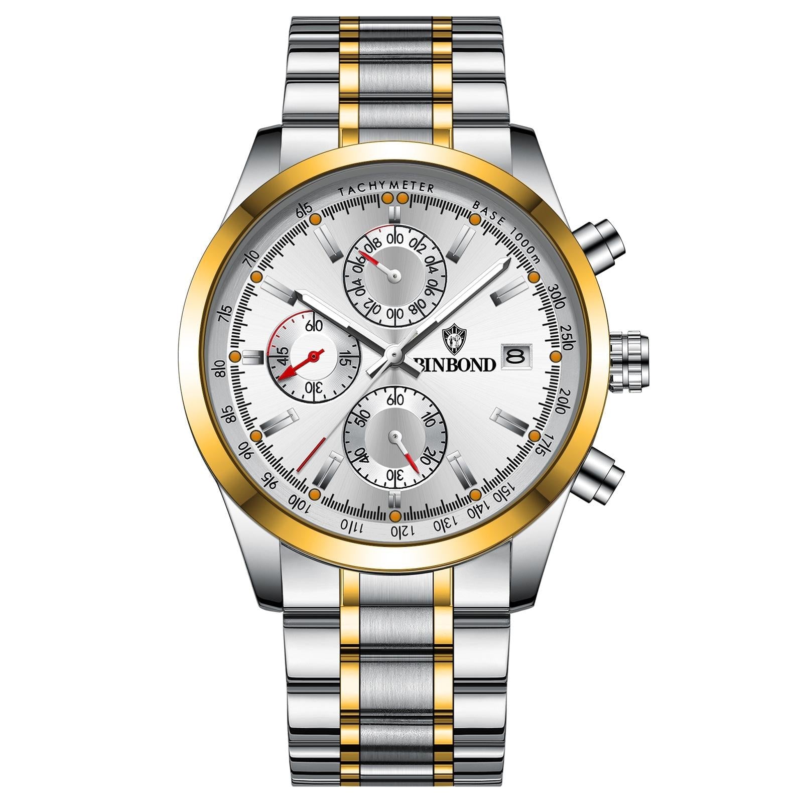 Waterproof Luminous Quartz Watch - Multifunctional 30m - Inter-Gold-Blue 12